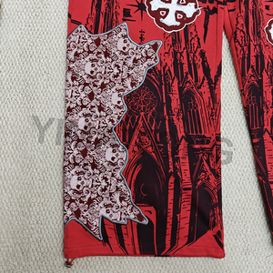 Conjunto de pantalones de chándal desgastados con diamantes de imitación y manga de serigrafía de lavado ácido de gran tamaño personalizado - Product Image 5