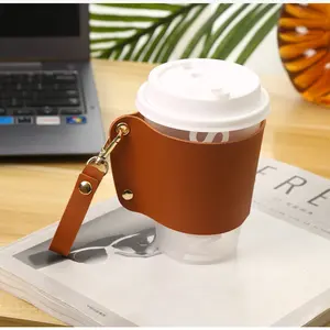 Kustom dapat digunakan kembali kulit cangkir kopi lengan pemegang rantai dapat dilepas menangani Mug lengan pembawa penutup