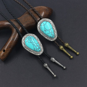 Corbata Bolo Vintage Turquesa para Hombre y Mujer, Estilo Vaquero Occidental, Collar Bolo de Cuerda Trenzada de PU, Corbata Ajustable, Joyería de Disfraz - Product Image 1