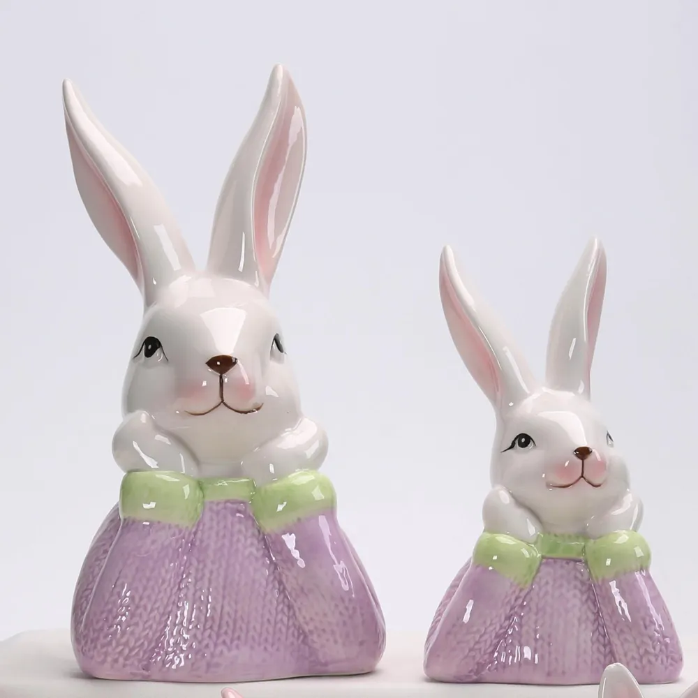 Handmade Artware Gifts Easter Home Decor Ceramic Animal Family Rabbit Bunny Figurines