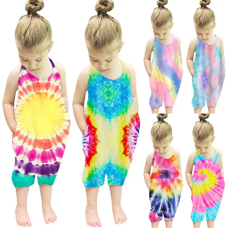 Summer Kids Tie Dye Jumpsuits Clothes Children Boutique Girl Romper Kids Clothing