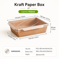 Kraftpapier-Salatschüssel mit PET-Deckel PE-Beschichtung Einweg-Lebensmittelbehälter Sushi-Tablett Takeaway-Box OEM Kundenspezifischer Großhandel