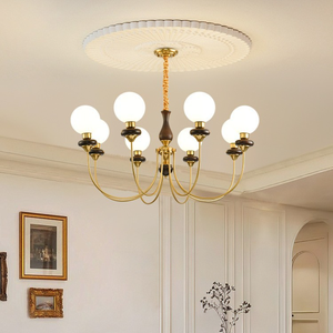 Lámpara Colgante LED de Estilo Retro Americano, de Nogal y Latón, con Globos de Vidrio Opal, Altura Ajustable, para Sala de Estar - Product Image 4