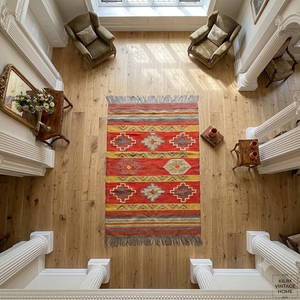 Tapis en laine tissé à la main du sud-ouest |   Tapis géométrique tribal bohème pour salon, chambre à coucher, décoration de sol rustique pour maison de style farmhouse - Product Image 1