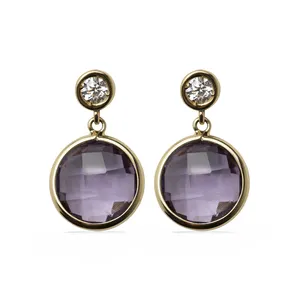 Italian Suppliers Wholesale New Trend Jewelry Earrings Round Shape Amethyst Stud Earrings for Women