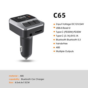 C65 Transmisor FM inalámbrico para coche Llamada manos libres PD30W Puerto dual y <span class=keywords><strong>USB</strong></span> Cargador rápido Reproductor de MP3 para automóvil con tarjeta TF y AUX - Product Image 2