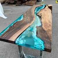 Ensemble de Table à Manger avec Design Époxy Moderne pour Cuisine ou Hôtellerie, Thème Rivière en Résine Exquise