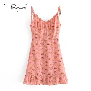 Vestido de tubo de gasa elástico con estampado floral para mujer, top sexy con correa, soporte para 7 días de muestra, r40405s, novedad de 2021, venta al por mayor