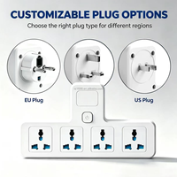 Adaptor Stopkontak Dinding Universal 4 Lubang Dengan Saklar Utama, Colokan 2 Pin EU UK US, Stopkontak Portabel