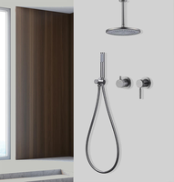 Ensemble de robinetterie de douche mural moderne à double poignée en laiton couleur canon de fusil avec pommeau de douche effet pluie à valve en céramique pour salles de bain de luxe