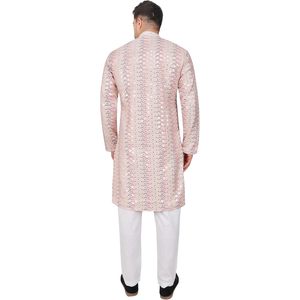 Ensemble Kurta Pajama pour homme Triloki, brodé et orné de paillettes, en soie artificielle, style ethnique, pour mariage, Diwali, Puja - Product Image 3