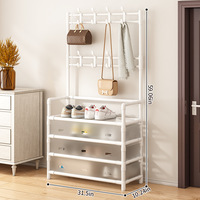 Étagère à chaussures et porte-chapeaux en métal à 5 niveaux avec housse anti-poussière, design moderne pour entrée, salon et rangement domestique