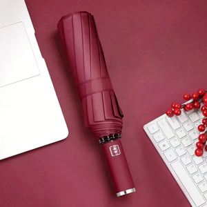 ร่มพับอัตโนมัติเต็มรูปแบบ กดปุ่มเดียวเปิด-ปิด ร่มกันแดดยางสีดำ ร่มของขวัญธุรกิจ พิมพ์โลโก้ - Product Image 4