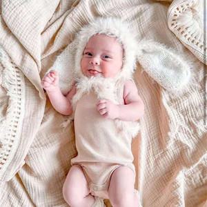 Couverture pour nouveau-né 100% <span class=keywords><strong>coton</strong></span> mousseline, à franges avec pompons, motif étoiles et lunes, respirante toute saison - Product Image 5