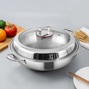 <span class=keywords><strong>Wok</strong></span> Grande de Inducción de 30/34/36/40 cm, 3 Capas, Acero Inoxidable 316, Antiadherente, <span class=keywords><strong>Wok</strong></span> Híbrido de Acero Inoxidable con Tapa de Vidrio - Product Image 1