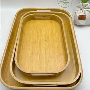 Ensemble de plateaux de service en bambou, plateau à thé rond en bois, plateau à fruits et à pain, style rétro, vaisselle de cuisine domestique, 3 tailles, design emboîtable - Product Image 2