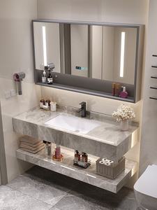 Mueble de Baño de Pared Gris de Lujo, con Doble Estante de <span class=keywords><strong>Piedra</strong></span>, Gabinete Resistente al Agua y a los Arañazos con Espejo LED para Hotel - Product Image 4