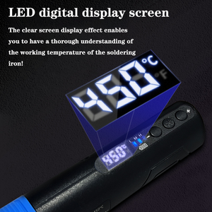 Soldador <span class=keywords><strong>de</strong></span> <span class=keywords><strong>mano</strong></span> con pantalla digital LED <span class=keywords><strong>de</strong></span> 1500mA, elemento calefactor cerámico, rango <span class=keywords><strong>de</strong></span> temperatura <span class=keywords><strong>de</strong></span> 200-450°C y agarre tipo lápiz - Product Image 5