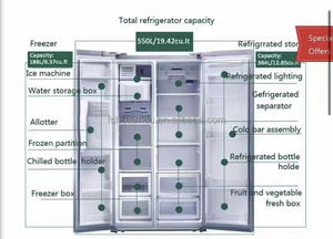 Household Refrigerator With Ice Maker and Water Dispenser Wind Cooled Frost Free Side by <b>Fridge</b> Energy Saving 550L Household Sid - Product Image 5