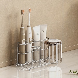 Zinc Alloy Modern <b>Corner</b> Toothbrush Rack Punch-Free Countertop Mounted Toothpaste and Mouthwash Cup Storage Rack - Product Image 1
