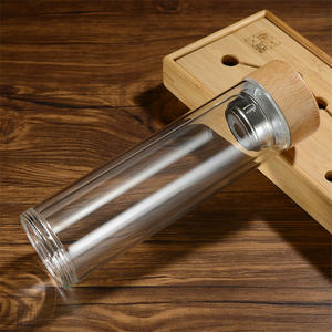 Bouteille en <span class=keywords><strong>verre</strong></span> à Double paroi avec couvercle en bambou, 450ml, avec passoire à thé - Product Image 4