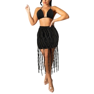 ชุดกระโปรงผ้ายีนส์แบบผูกคอแขนกุดลายตารางสำหรับผู้หญิงแฟชั่นขายดี - Product Image 5