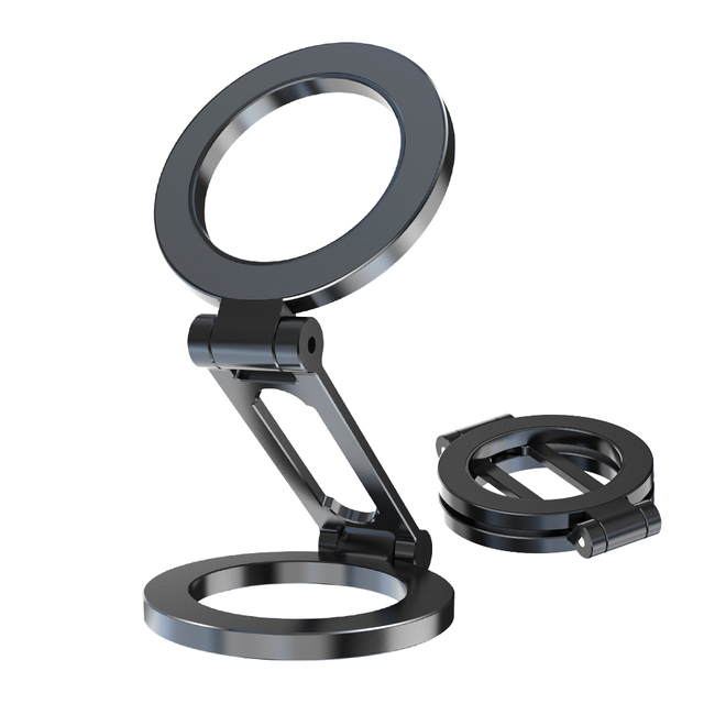 Double Ring All Metal Magnetic Cell Phone Stand 360° Adjustable Foldable  Holder Office Kitchen Bathroom  Desktop Mount
