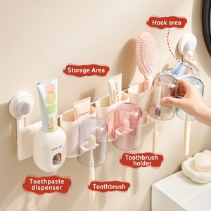 Removable Suction Cup <b>Toothbrush</b> <b>Holder</b> <b>Wall</b> <b>Mount</b> Bathroom Storage Rack for Toothpaste Razor Comb Shower Essentials - Product Image 2