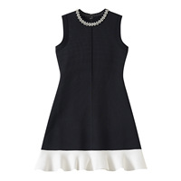 Nouvelle Robe Courte Tricotée pour Femme 2026, Modèle Été, à Volants, Unie, Ornée de Perles, Col Rond, Sans Manches