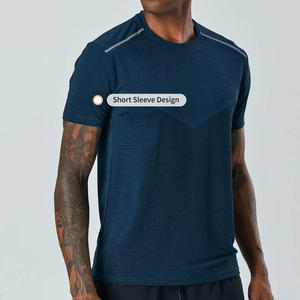 男士速干休闲运动t恤健身跑步实心图案圆领短袖针织面料 - Product Image 5
