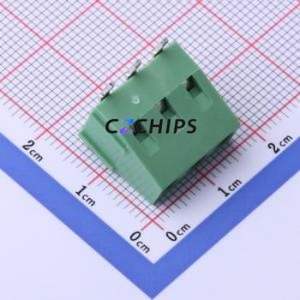 DB128R-5.08-3P-GN-S Screw Terminal Block Bent Lead Through Hole,P=5.08mm Connector 1x3P 5.08mm Green Right Angle Insert - Product Image 1