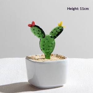 Adorno de cristal, simulación de cactus suculento en maceta, mini flor artesanal de cristal para oficina, venta al por mayor - Product Image 4