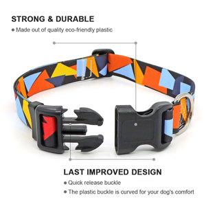 Custom Printed Polyester Adjustable Geometric Pattern Dog <b>Collar</b> with Buckle Closure for Pets - Product Image 4