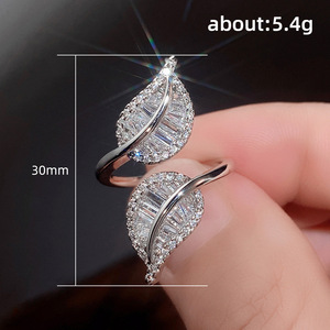 Leaf Open Zircon Ring for Women Chic Luxury Pave Nature Style Adjustable Fashion Jewelry Gift - Product Image 5