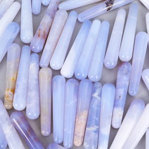 Tự nhiên màu xanh Chalcedony massage thanh đá quý Cây Đũa phép pha lê chữa bệnh đá mắt gua SHA con lăn mặt bấm huyệt công cụ để bán - Product Image 1