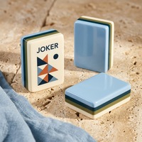 Jeu de Mahjong Mid-Century Modern avec 160 tuiles en acrylique, motif géométrique, bordure à quatre couches, bleu crème, jeu de Majiang pour adultes