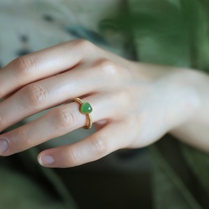 Heart Ring Gold Plated Artificial Hetian Jade Bezel Setting Women's Jewelry Gift - Product Image 4