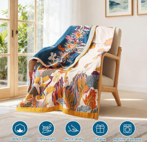 Manta Decorativa Boho - Manta Suave 100% Algodón <span class=keywords><strong>para</strong></span> <span class=keywords><strong>Cama</strong></span>, <span class=keywords><strong>90</strong></span>"x90" Reversible, Transpirable y Ligera <span class=keywords><strong>para</strong></span> Primavera - Product Image 2