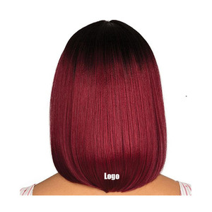 Perruque courte et droite pour femmes, style brésilien et vietnamien, en stock, vente en gros, couleur rouge vin <span class=keywords><strong>dégradé</strong></span> noir 2025 - Product Image 4