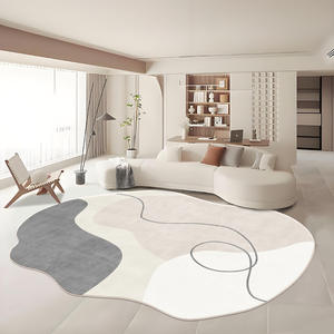 Tapis moderne de forme irrégulière, motif géométrique crème, antidérapant, pour salon et chambre, design original, couverture complète - Product Image 3