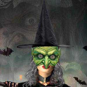 Máscara de disfraz de bruja de media <span class=keywords><strong>cara</strong></span> realista de fábrica, peluca, sombrero de bruja, máscara de fiesta de Carnaval de espuma PU ligera, adultos, <span class=keywords><strong>Halloween</strong></span> - Product Image 3