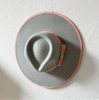 Chapeau melon d'hiver en feutre de haute qualité, bicolore, à large bord, avec nœud bicolore et dessus à effet goutte, style jazz
