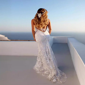 Best-seller 2025 Commerce Extérieur Nouvelle Robe Longue <span class=keywords><strong>EBay</strong></span> Sexy Col en V Dentelle Camisole Gown - Product Image 3