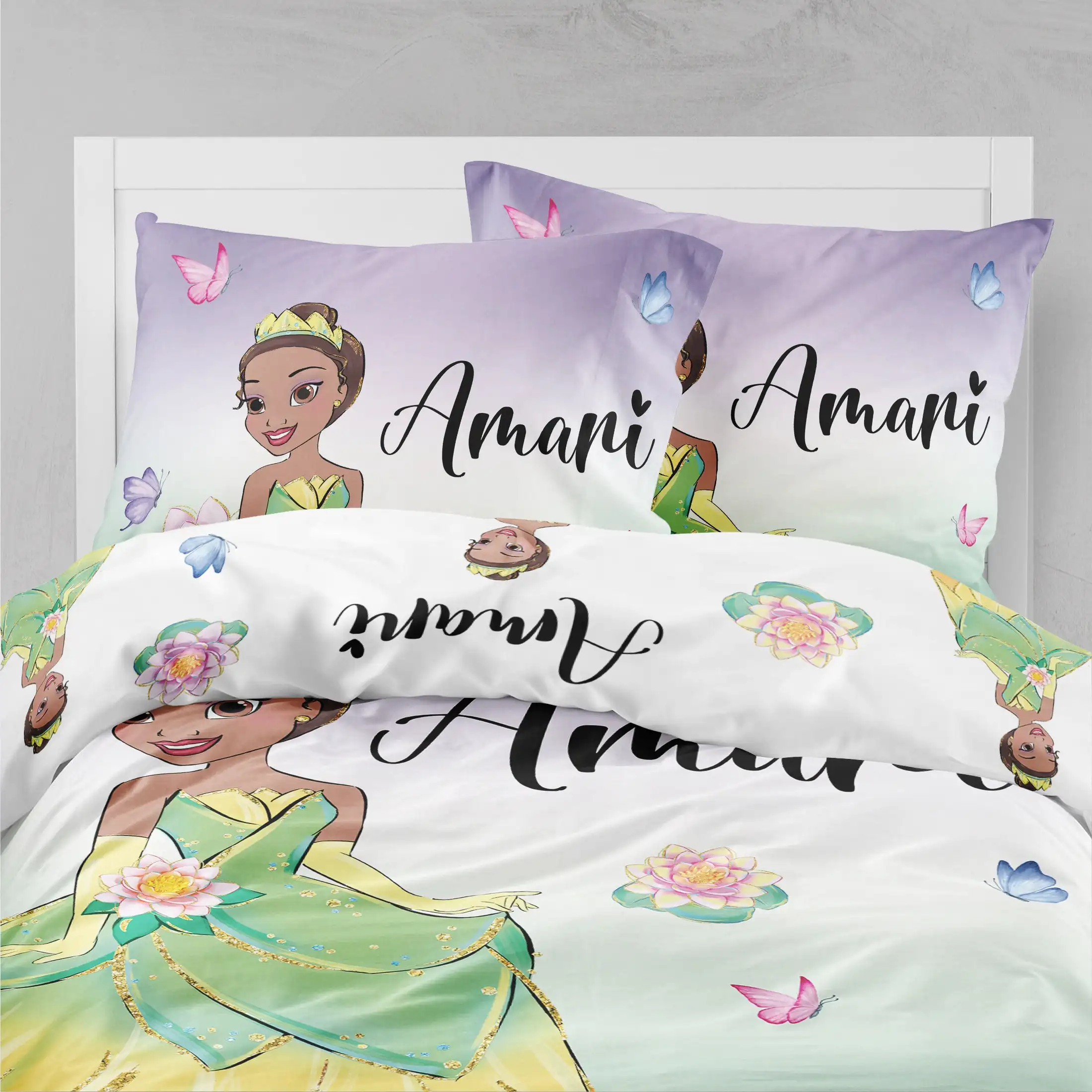 Fancy Good Quality Custom 4 Pieces Polyester Bed Sheet Duvet Cover Set Princess Printed Kids Bedding Set
