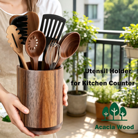 Porte-ustensiles, porte-ustensiles de cuisine en bois d'acacia pour comptoir, 360° ° Support rotatif pour ustensiles de cuisine pour comptoir de cuisine