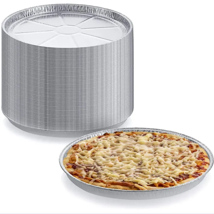 China Groothandel Aanpassen Fast Food Aluminiumfolie Voedsel Container Bakpannen Pizza Lade Folie Schotel Met Deksels