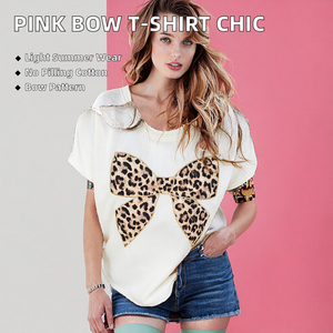 Camiseta de Mujer con Estampado de Lazo Rosa, 100% Algodón, 180 Gramos, Económica, Informal, Tejido de Punto Anti-Pilling, Cuello Redondo, Manga Corta - Product Image 2