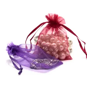 Bolsas de regalo con cordón transparente Bolsas de joyería de organza blanca Bolsa de organza con cordón colorido