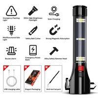 Cône de sécurité multifonctionnel en alliage d'aluminium pour voiture, lampe torche haute luminosité, alarme d'urgence solaire pour l'extérieur et l'autodéfense