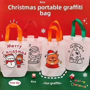 Handmade DIY Kids Coloring Bag Cartoon Christmas Non Woven Floating Fashion Blank Art Painting Graffiti Christmas Events Gift - Product Image 3
